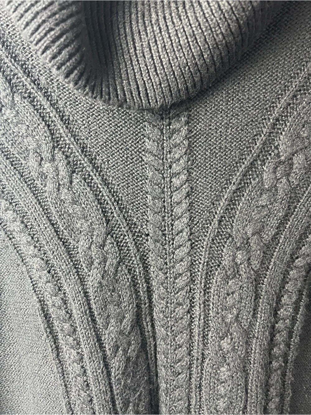Talbots Black Cable Knit Turtleneck Side Button Poncho